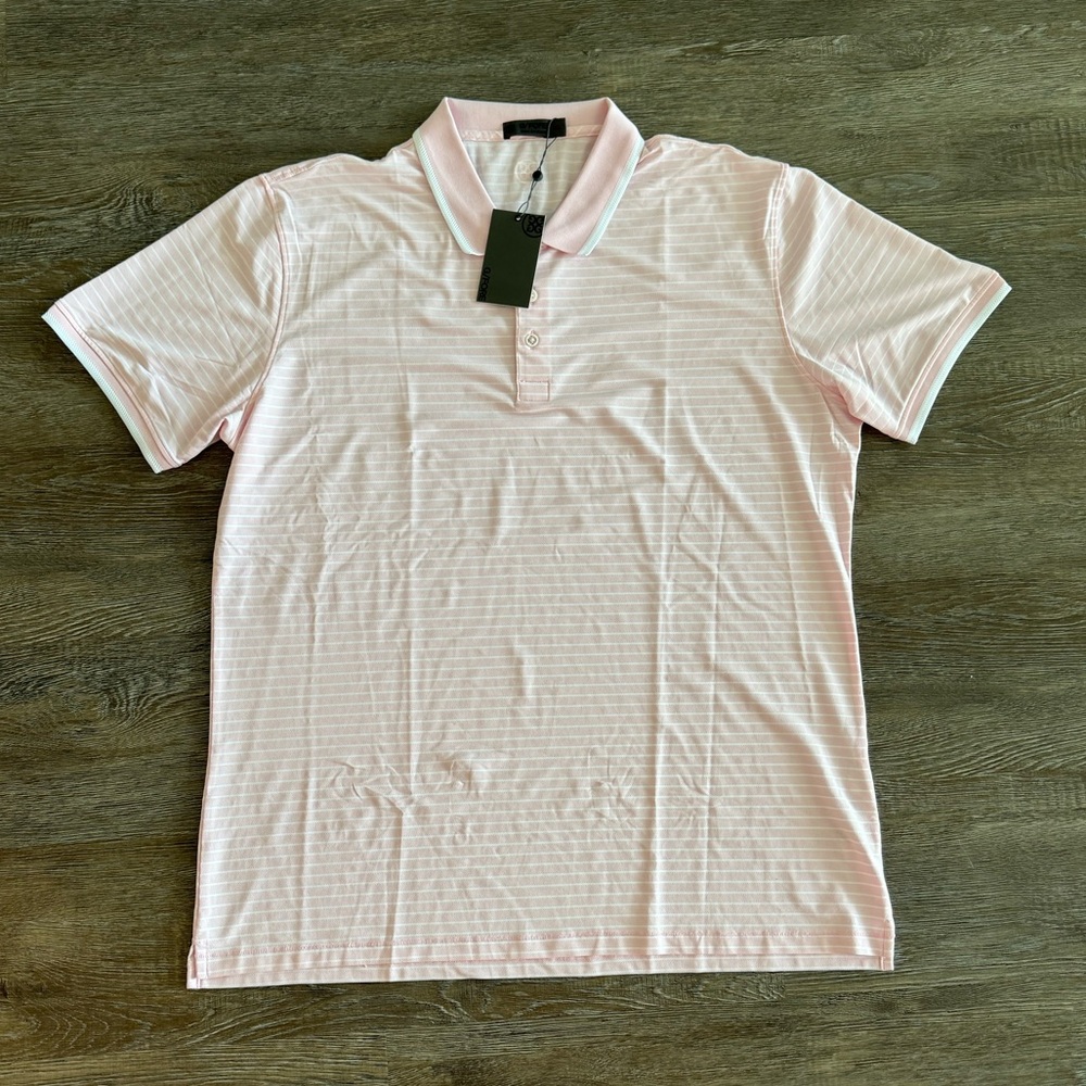 NEW G/FORE Perforated Stripe Golf Polo Shirt Mens XL Blush Pink S/S Stretch $120